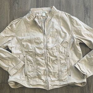 Cambridge Dry Goods cotton canvas coat ruched style size XL khaki zip up women
